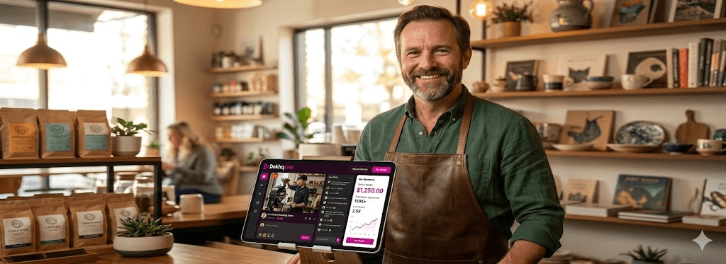 Merchant earning money with Dekho Live tablet in store